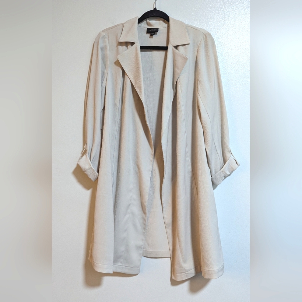 J. Jill Beige Wearever Draped Open Front Light Weight Trench Jacket Small - Picture 2 of 8